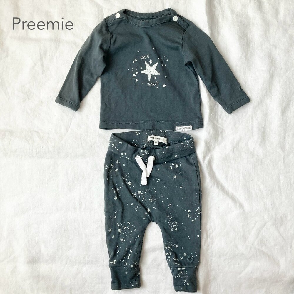 Noppies Preemie Baby Infant Long Sleeve Tee and Pants Stars